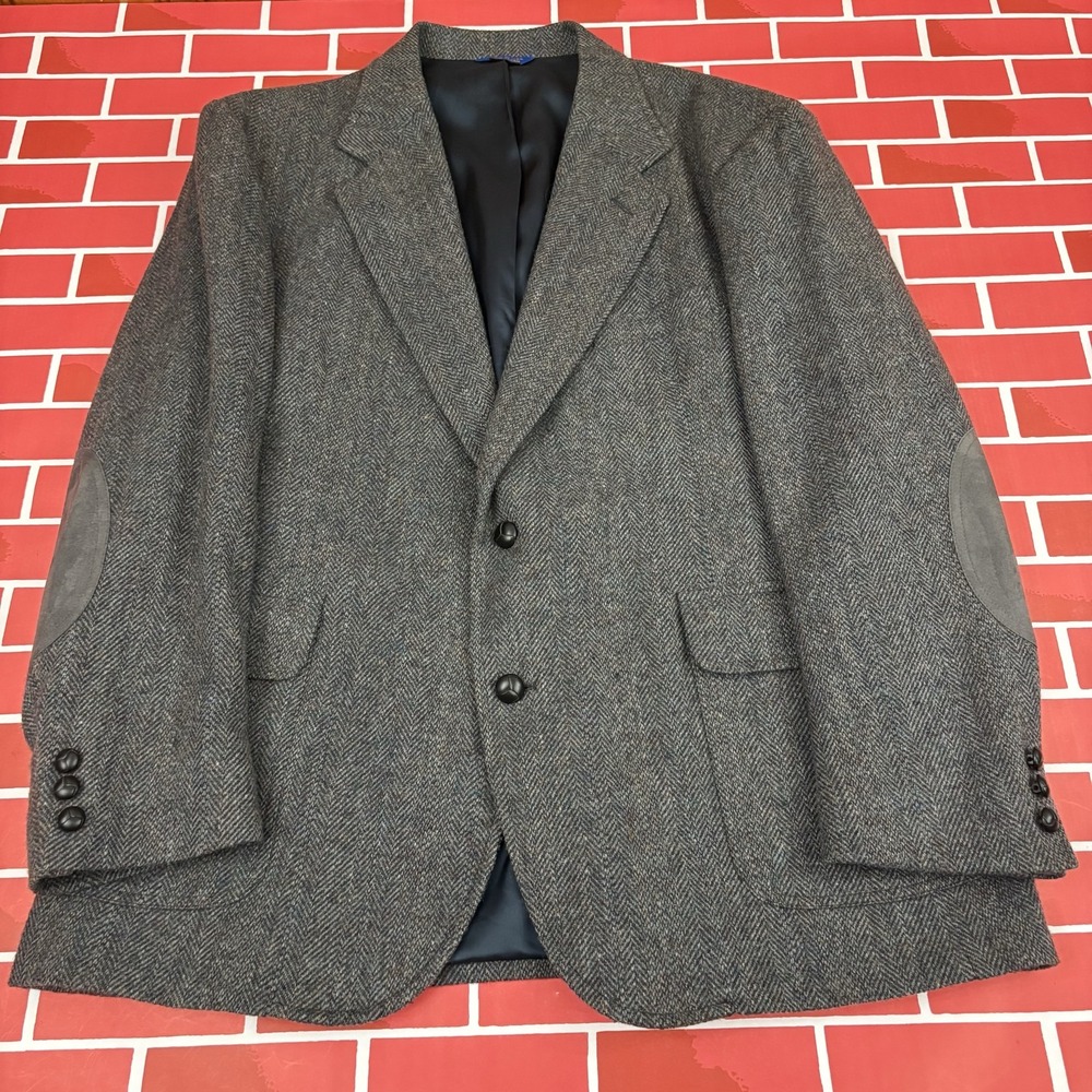 Pendleton Tweed Herringbone Blazer Sport Coat Men's 46 Brown Wool Suede Patches
